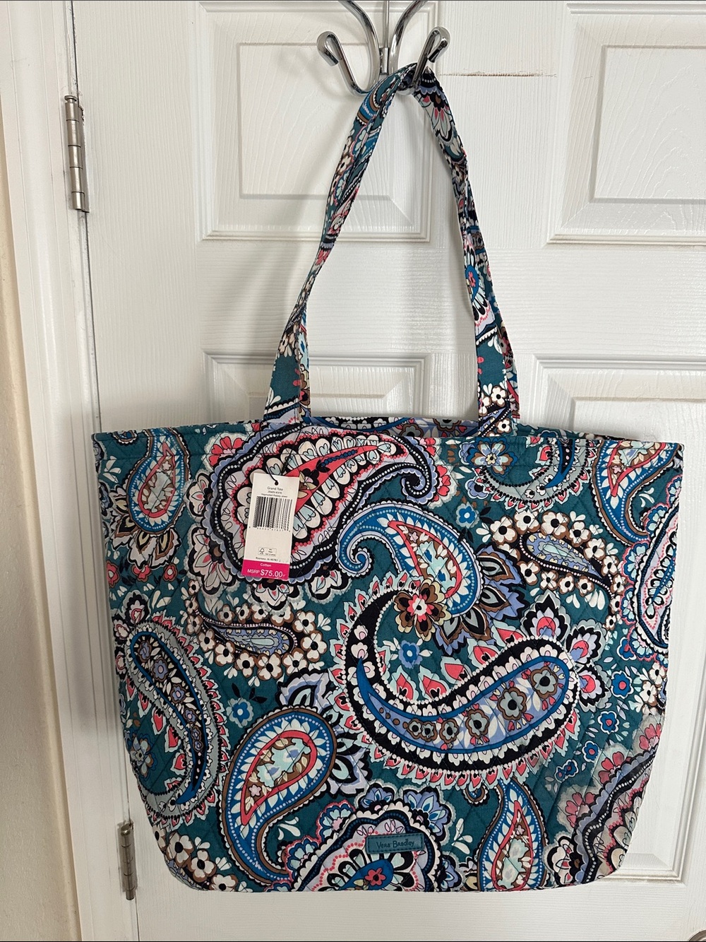 Vera Bradley Teal Paisley Quilted Grand Tote with Multicolor Accents